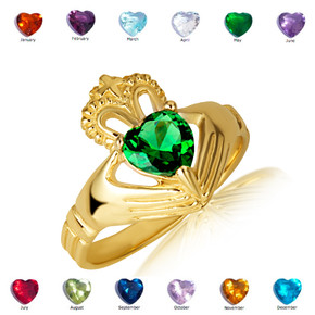 Gold Woman's Elegant Claddagh Birthstone Heart Shape Ring