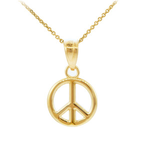 Gold Peace Symbol Charm Pendant  Necklace (S)