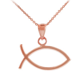 Rose Gold Ichthus Fish Horizontal Pendant Necklace