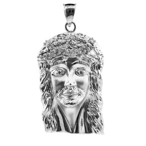 925 Sterling Silver Face of Jesus Pendant with CZ (Medium)