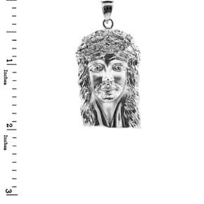 925 Sterling Silver Face of Jesus Pendant with CZ (Medium)