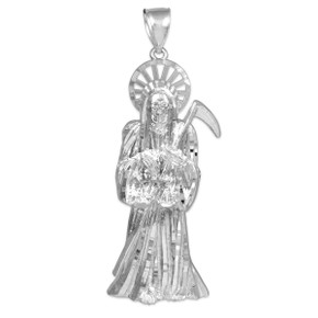 White Gold Santa Muerte (Grim Reaper)  Pendant