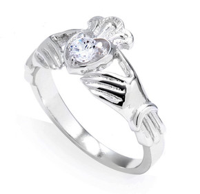 14k White Gold 0.19 Carats Diamond Claddagh Engagement Ring