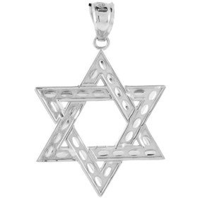 White Gold Jewish Star of David Reversible Pendant (M) 1.25"