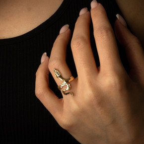 Yellow Gold Woman's Beyond Beauty Snake Ring on female model