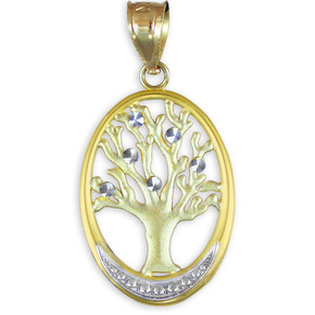 Gold Tree Of Life Oval Charm Pendant Necklace