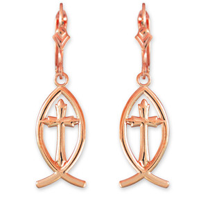 Gold Ichthus Cross Earrings(Available in Yellow/Rose/White Gold)
