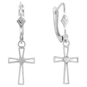 Sterling Silver Heart Cross Dangle Earrings