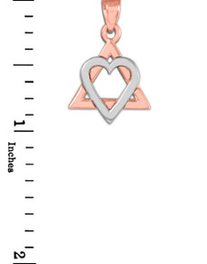 Two-tone Rose Gold Star of David Heart Charm Pendant (0.9")