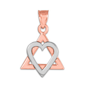 Two-tone Rose Gold Star of David Heart Charm Pendant (0.9")