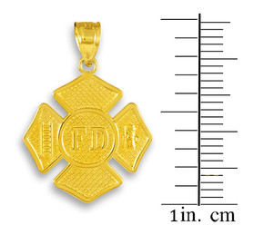 Solid Gold Fire Department Firefighter Badge Pendant  Necklace(Available In Yellow/White / Rose Gold)