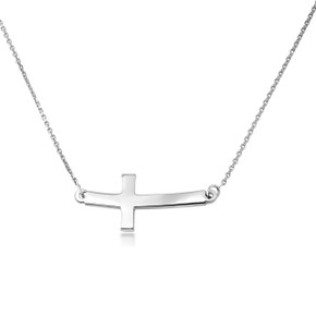 .925 Sterling Silver Sideways Cross Pendant Necklace