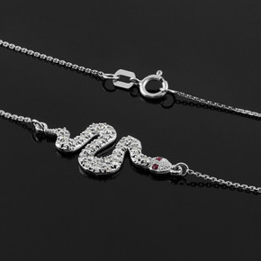 Sterling Silver Snake Sideways CZ Pendant Necklace