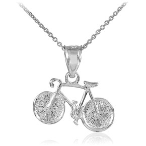 White Gold Bicycle Charm Sports Pendant Necklace