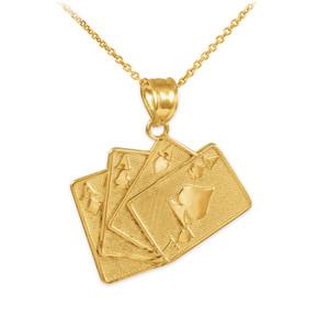 Solid Gold Four of a Kind Playing Cards Charm Pendant Necklace(Available in Yellow/White Gold)