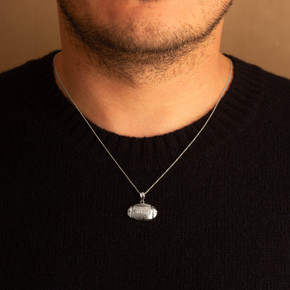 925 Sterling Silver Football Necklace on male model 925 Sterling Silver Football Necklace on male model