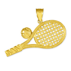 Gold Tennis Racquet and Ball Pendant Necklace