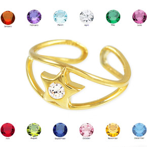 Gold Star Birthstone CZ Toe Ring(Available in Yellow/Rose/White Gold)