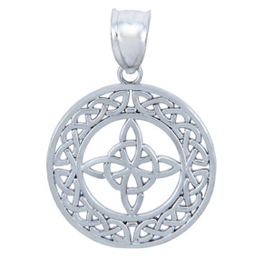 White Gold Round Trinity Knot Pendant Necklace