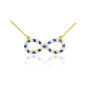 14K Gold Clear & Blue CZ Infinity Necklace