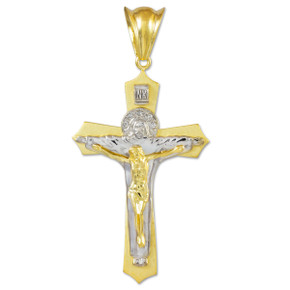 Gold Holy Trinity Crucifix Pendant (Available in Tri-tone, Two-tone and White Gold) Gold Holy Trinity Crucifix Pendant (Available in Tri-tone, Two-tone and White Gold)