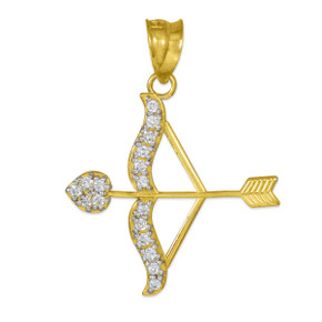 Cupid bow and arrow pendant with diamonds in 10k or 14k gold.