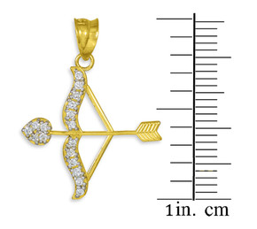 Cupid bow and arrow pendant with diamonds in 10k or 14k gold.