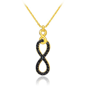 Vertical infinity necklace with black cubic zirconia in 14k gold.