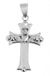 Claddagh Cross White Gold Pendant Necklace