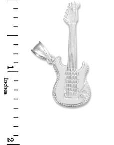 White Gold Bass Guitar Necklace Pendant