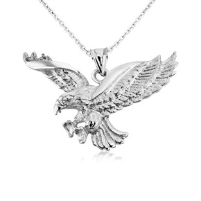 .925 Sterling Silver Flying American Eagle Pendant Necklace