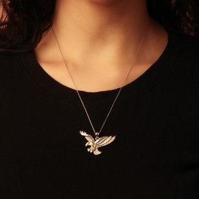 .925 Sterling Silver Flying American Eagle Pendant Necklace