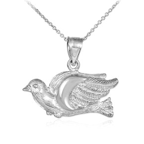 White Gold Flying Dove Pendant Necklace