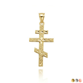 Gold Russian Orthodox Cross Pendant Necklace (Available in Yellow/Rose/White)