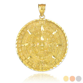 Gold Aztec Mayan Sun Calendar Pendant