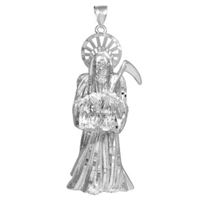 Silver Santa Muerte Grim Reaper Large Pendant