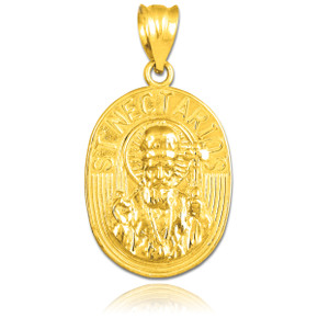 Gold Saint Nectarios Medallion Charm Pendant
