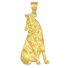 Gold German Shepherd Dog Pendant Necklace (Available in Yellow/Rose/White Gold)