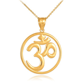 Gold Om (Ohm) Medallion Openwork Pendant Necklace