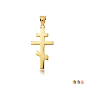 Gold Eastern Orthodox Cross Pendant Necklace (Available In Yellow/Rose/White Gold)
