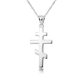 .925 Sterling Silver Eastern Orthodox Cross Pendant Necklace