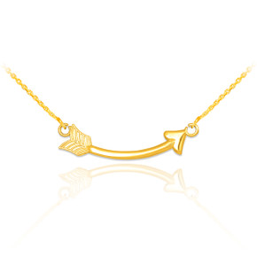 14k Gold Sideways Curved Arrow Necklace( Available in Yellow, White and Rose)