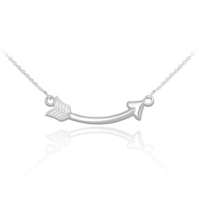 14k Gold Sideways Curved Arrow Necklace( Available in Yellow, White and Rose)