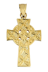 Gold Irish Celtic Cross Pendant
