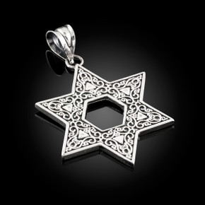 Vintage Oxidized Sterling Silver Star of David Ornament Pendant Necklace