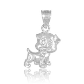 925 Sterling Silver Cute Puppy Charm Necklace