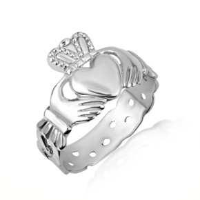 .925 Sterling Silver Men's Symbol of Love Irish Claddagh Trinity Ring