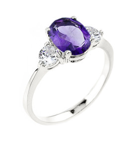 White Gold  Amethyst February Birthstone Ring