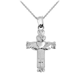 Silver Claddagh Cross Pendant Necklace