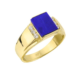 Men's Gold Lapis and Diamond Ring